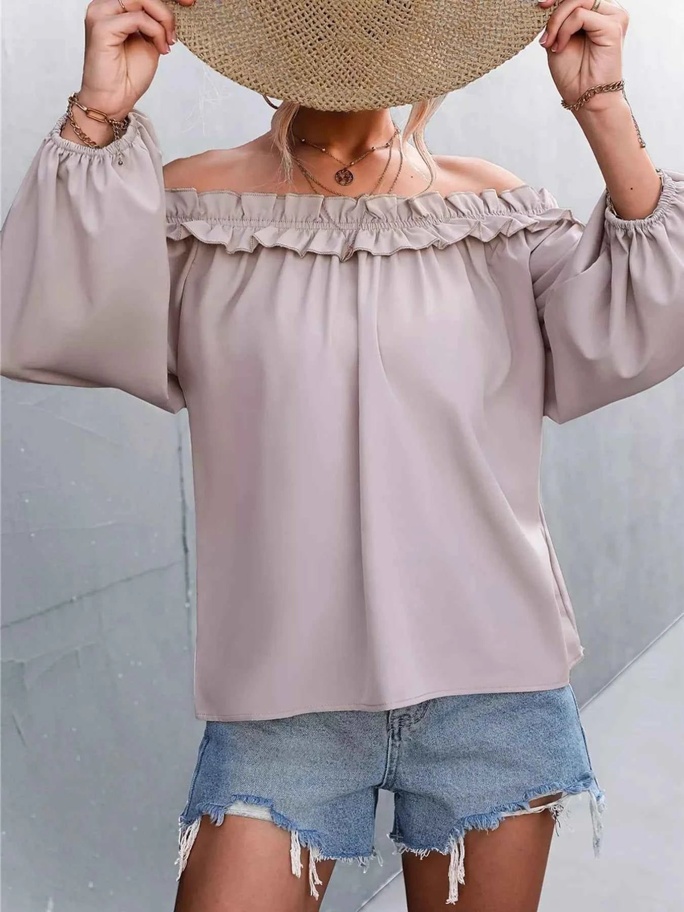 Frill Off-Shoulder Long Sleeve Blouse