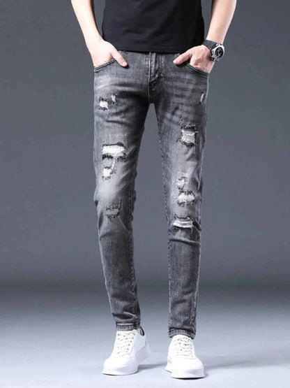Men's Distressed Slim Fit Ripped Jeans