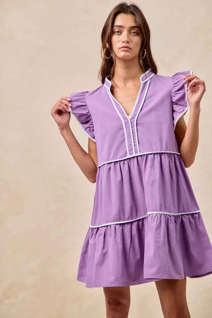 BiBi Gameday Theme Contrast Binding Ruffled Dress