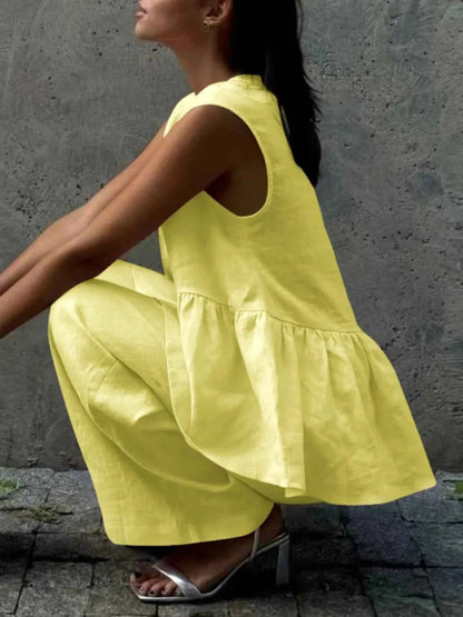 Button Down Peplum Vest and Pants Set