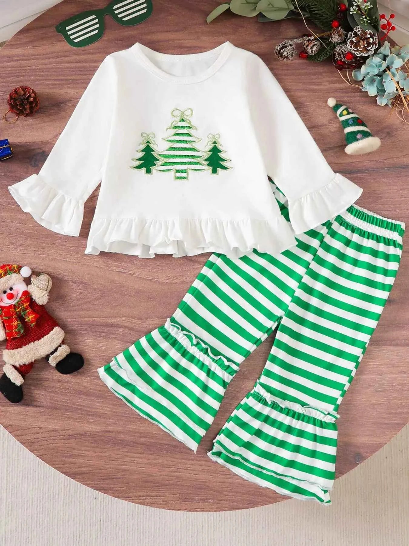 Children's Christmas Ruffle Trim Top and Pants Set