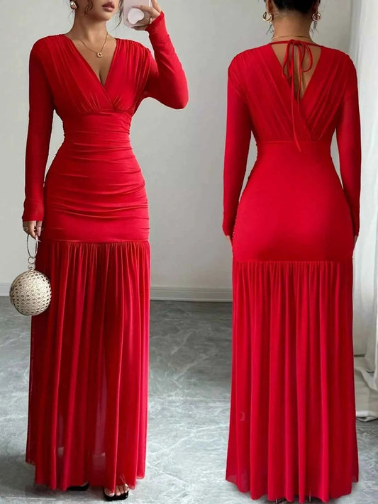 Ruched Surplice Long Sleeve Maxi Dress