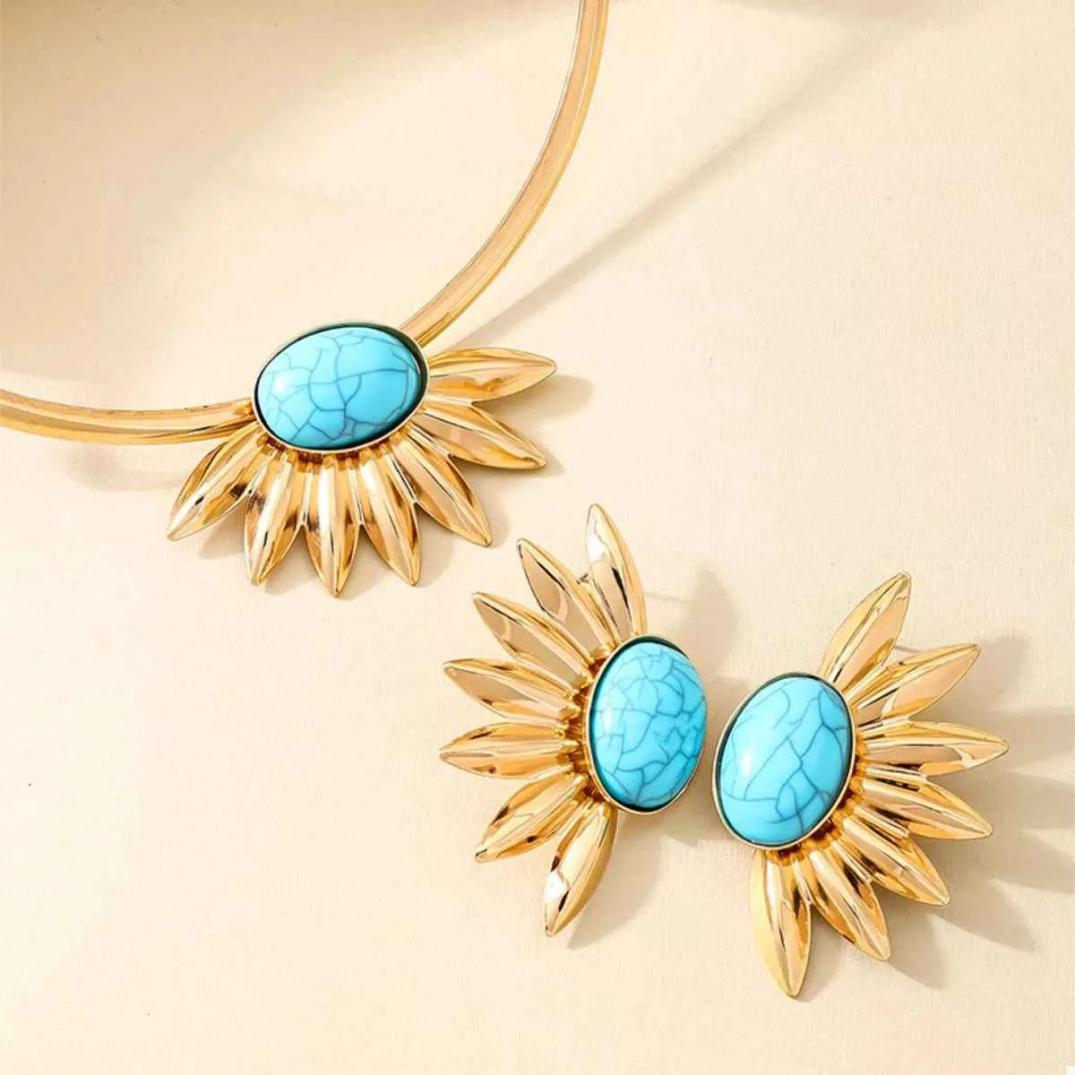 Turquoise Sunflower Necklace and Earrings Jewelry Set