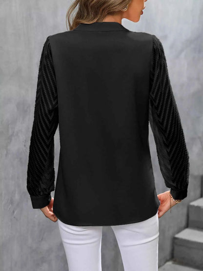 Sheer Sleeve V-Neck Blouse