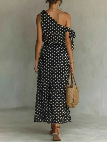 Full Size Polka Dot One-Shoulder Maxi Dress Plus Size