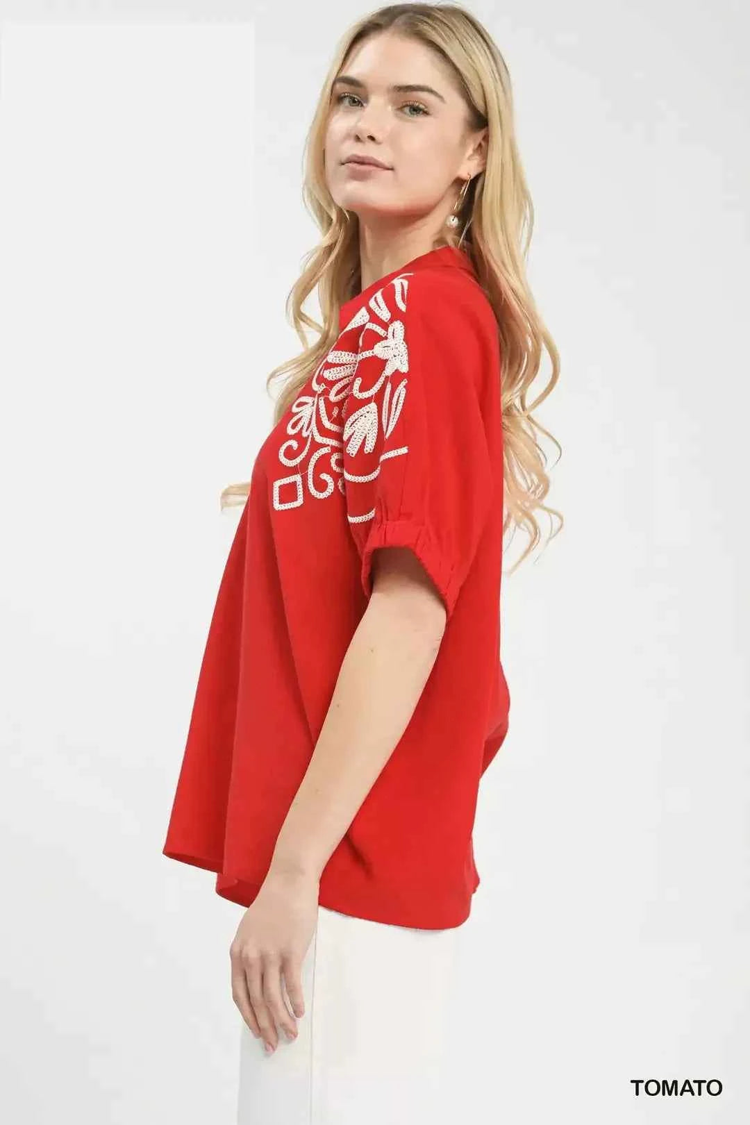 Umgee Floral Embroidered Sleeve Blouse