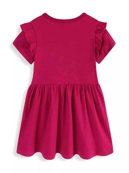 Children's Cherry Bowknot Applique Ruffle Sleeve Casual Dress