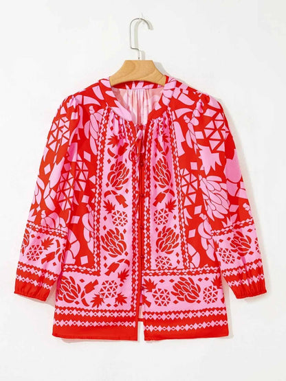 Floral Print Tie-Neck Button Down Shirt