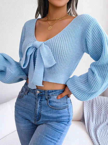 Tie-Front Cropped Sweater