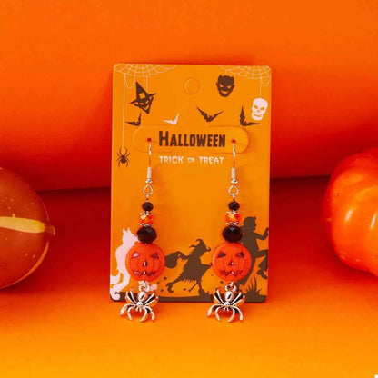 Halloween Spider Pumpkin Drop Earrings