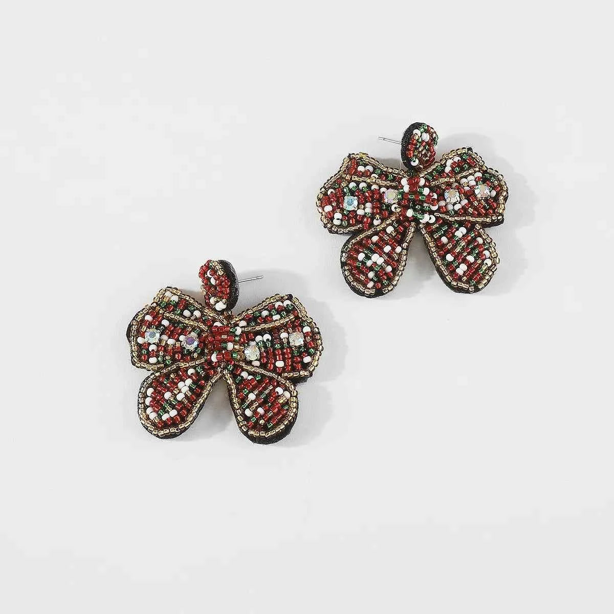 Beaded Bowknot Christmas Earrings