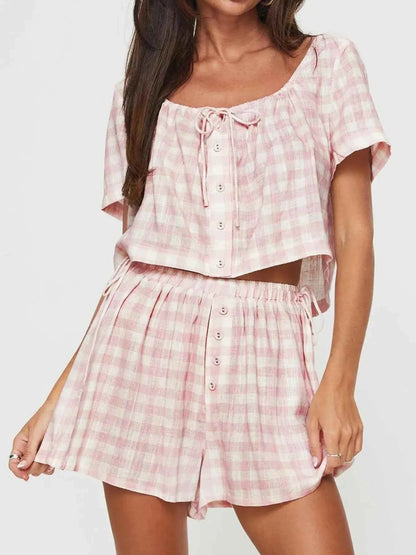 Gingham Check Top and Shorts Two-Piece Casual Set