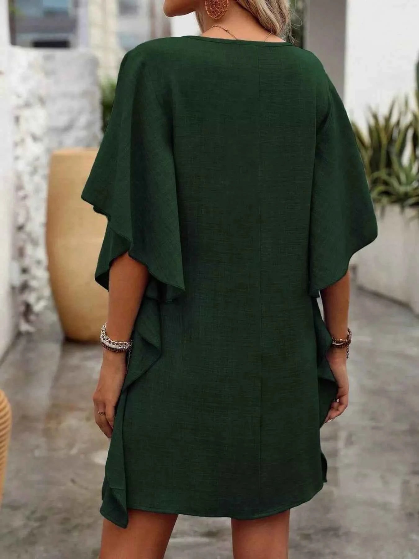 Ruffled Flutter Sleeve V-Neck Mini Dress