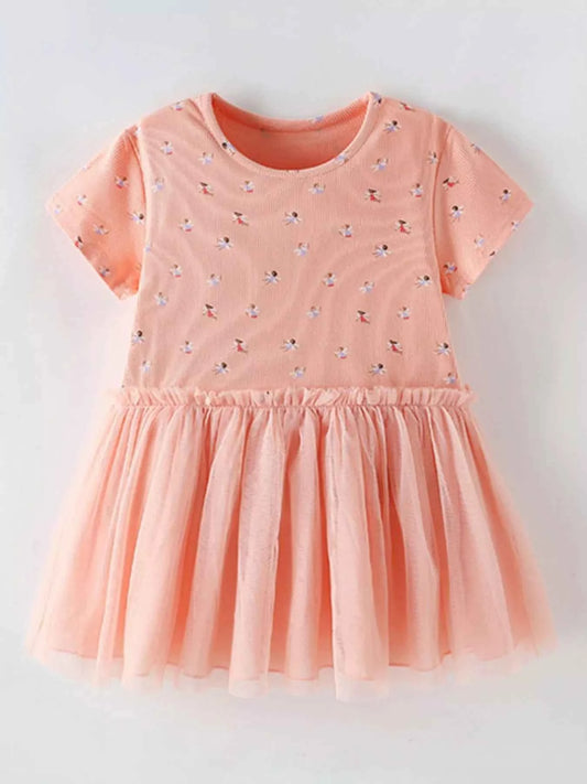 Children's Printed Tulle Layered Dress