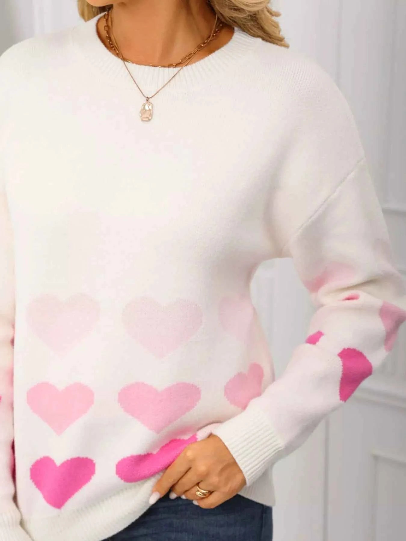 Valentine's Day Heart Pattern Crew Neck Sweater