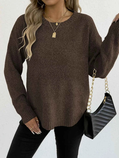 Textured Knit Relaxed Fit Round Neck Sweater
