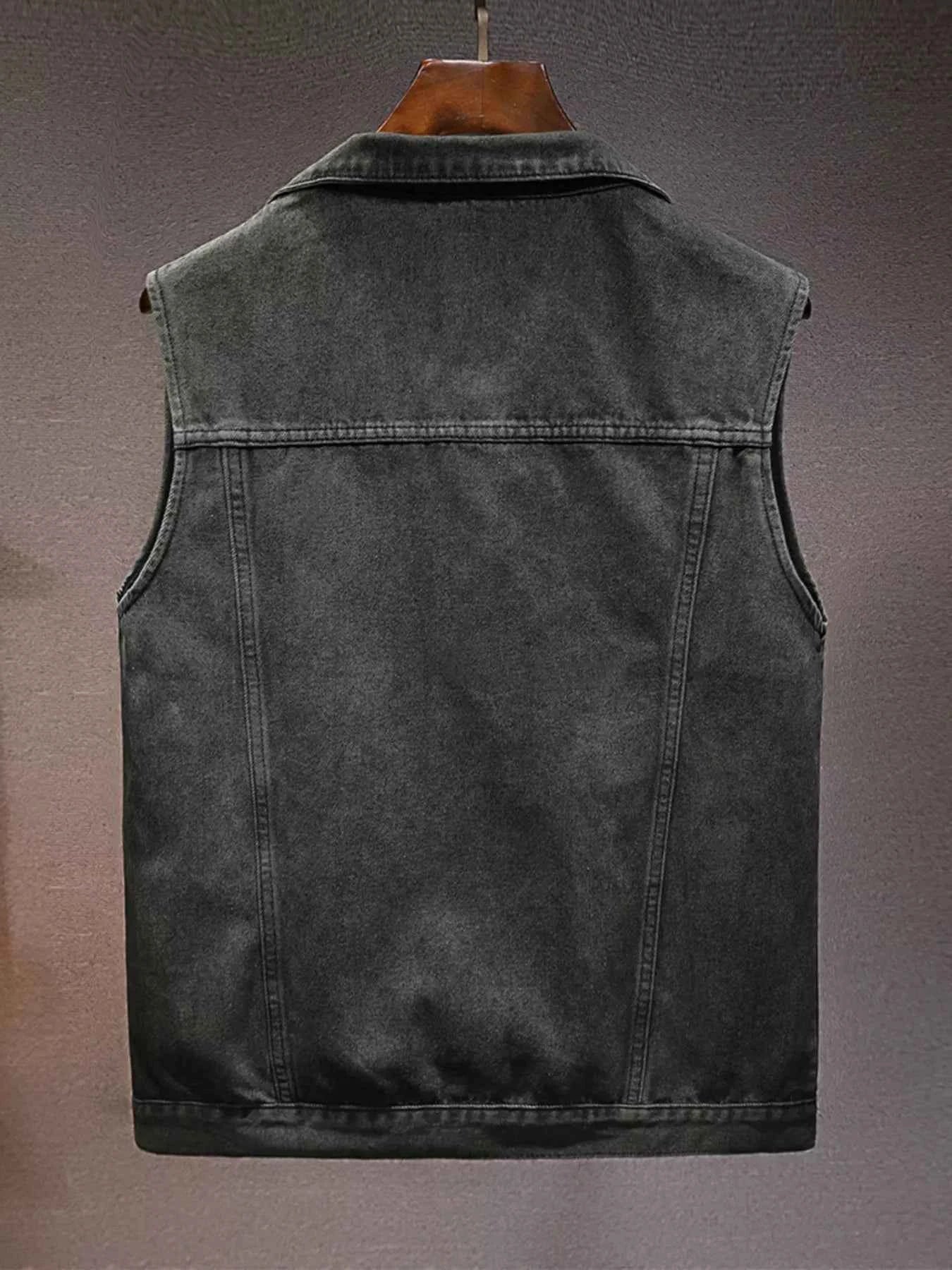 Men's Plus Size Vintage Washed Denim Vest with Pockets