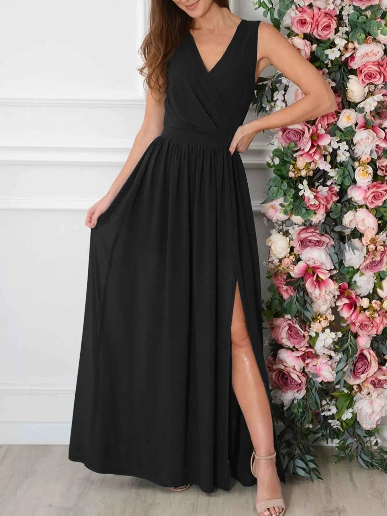 Slit Surplice Sleeveless Maxi Dress