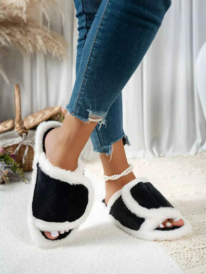 Fuzzy Open Toe Flats Slippers