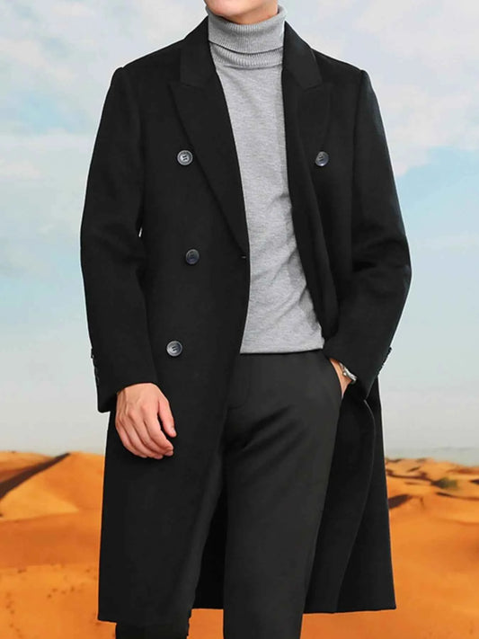 Men's Plus Size Double-Breasted Longline Coat