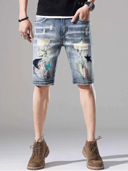 Men's Distressed Loose Fit Denim Shorts