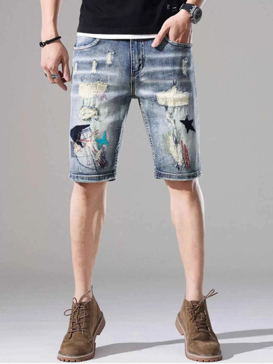 Men's Distressed Loose Fit Denim Shorts
