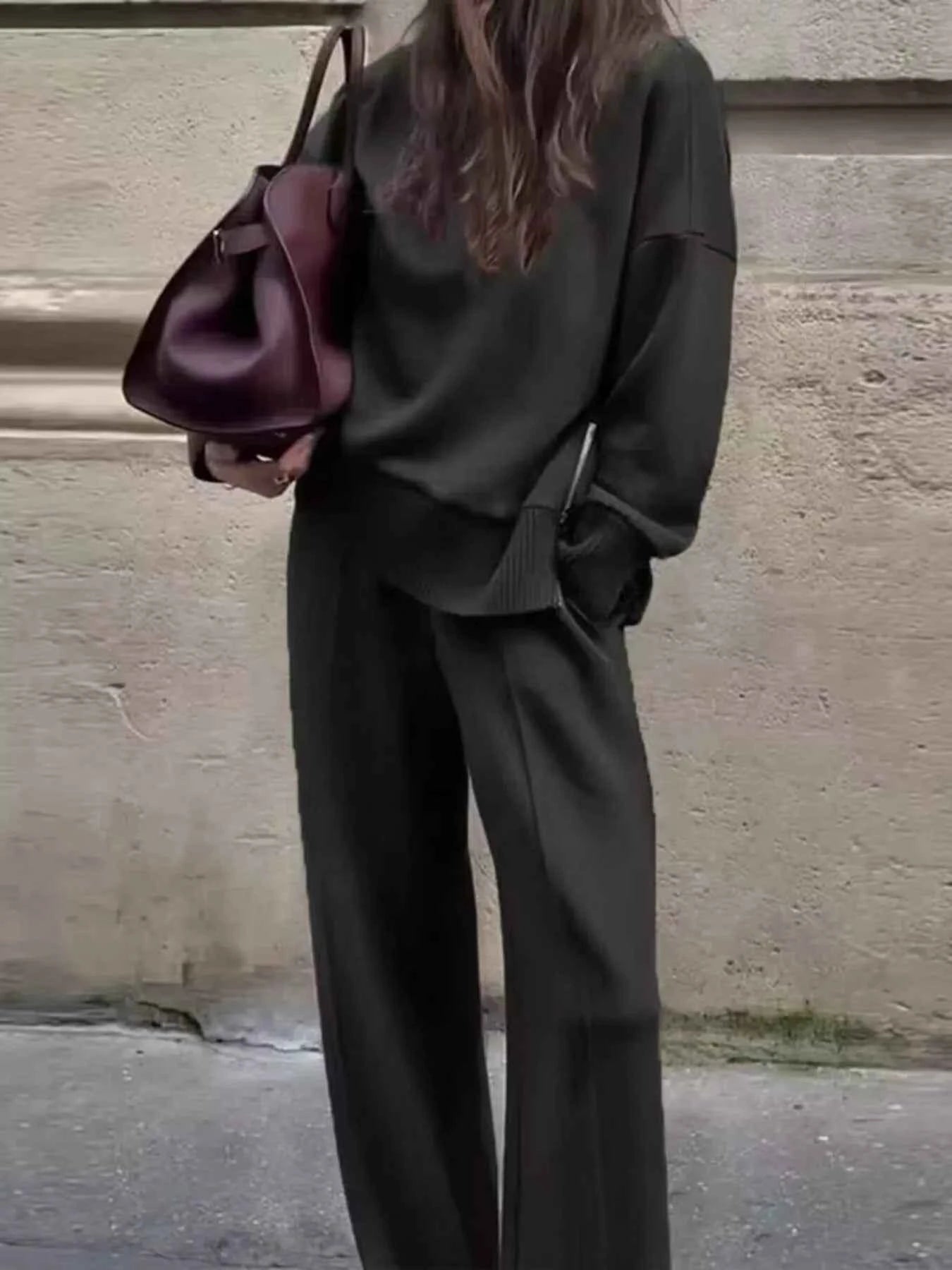 Turtleneck Side Zipper Sweatshirt and Pants Set