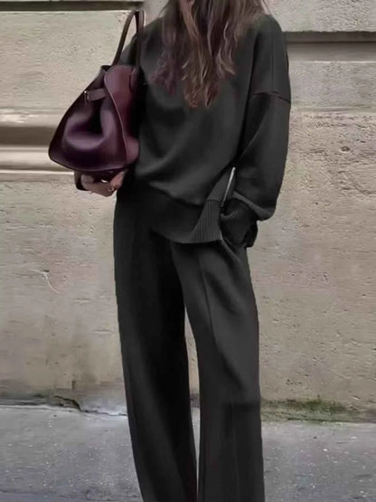 Turtleneck Side Zipper Sweatshirt and Pants Set