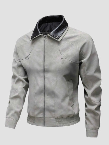 Men's Plus Size Leather Bomber Jacket with Full Zip Front