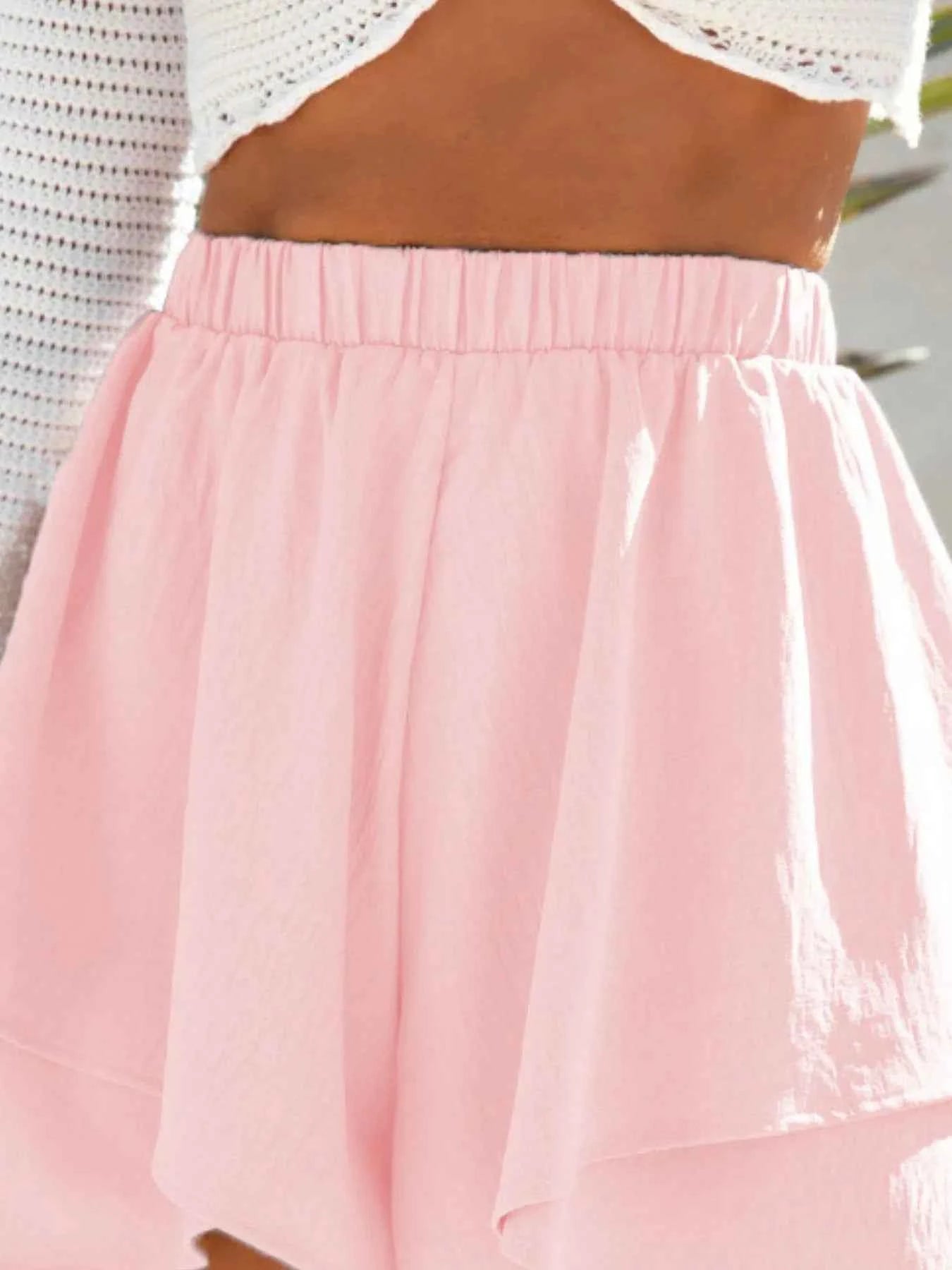 High-Waisted Elastic Waistband Layered Shorts