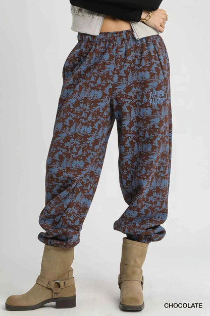 Umgee Scenic Print Casual Sweatpants
