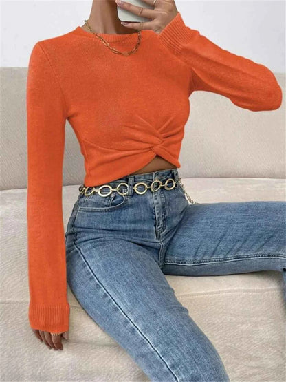 Twisted Front Cropped Knit Top