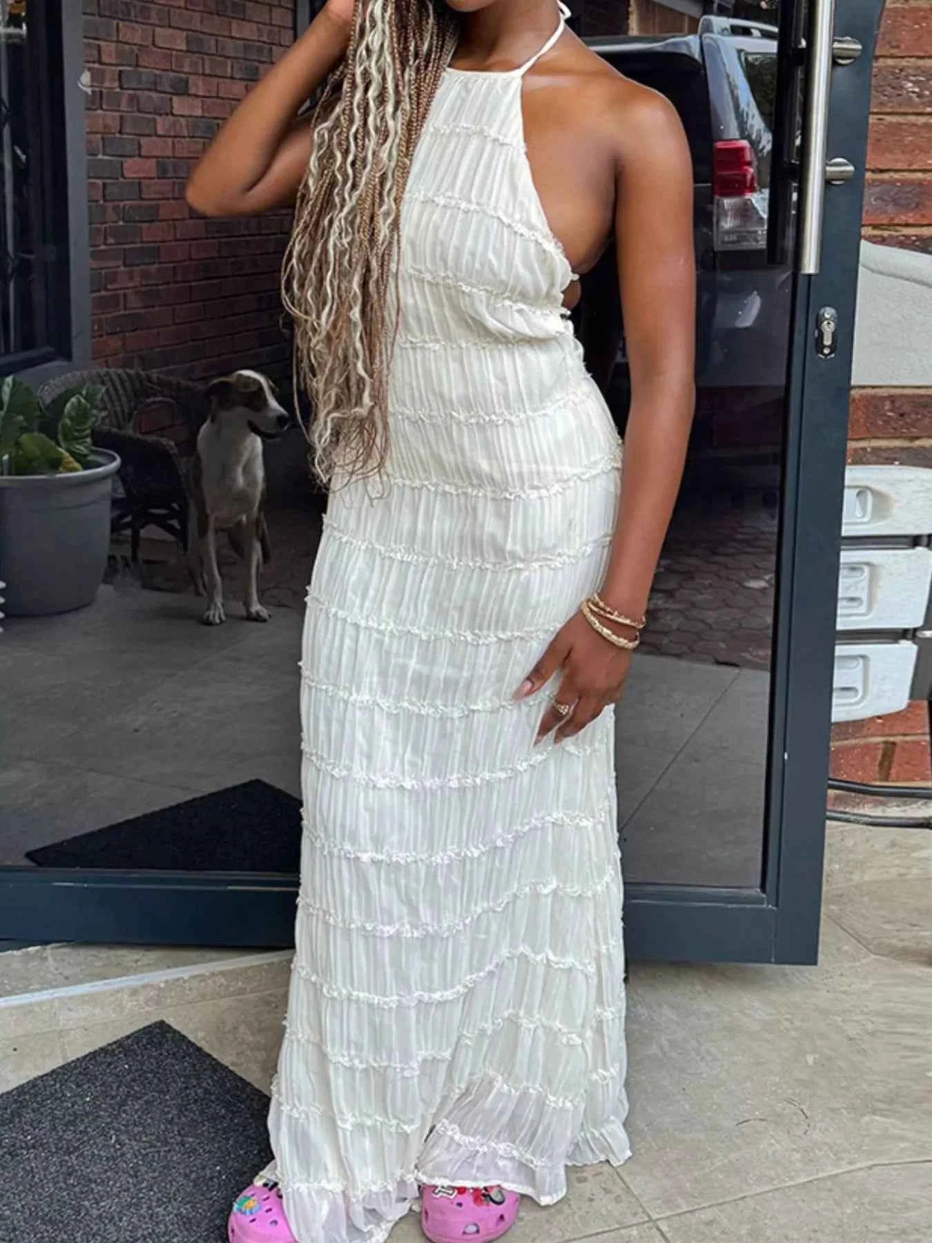 Ruched Halter Neck Maxi Dress