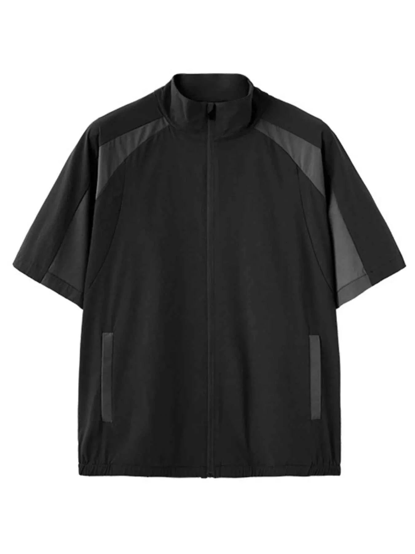 Men's Color Block Zip Up Short Sleeve Jacket