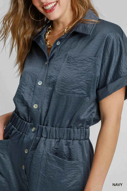 Umgee Button Down Charmeuse Romper