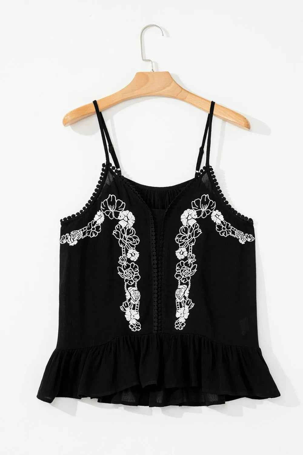 Floral Ruffled Hem Embroidery Cami