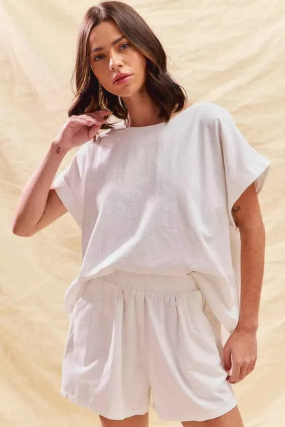 SO ME Round Neck Short Sleeve Top and Shorts Set
