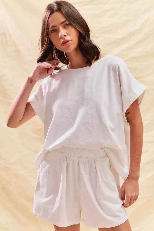 SO ME Round Neck Short Sleeve Top and Shorts Set