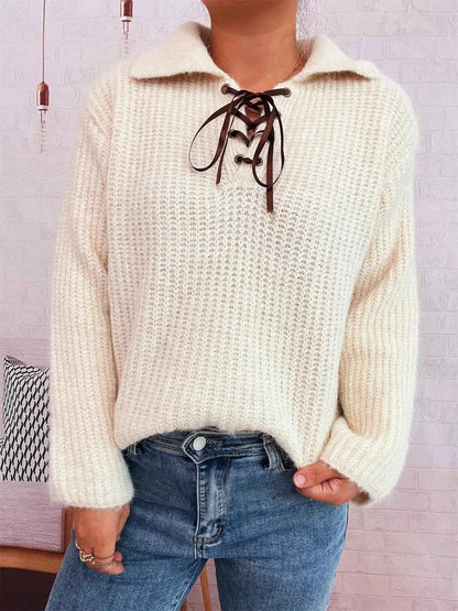 Lace Up Long Sleeve Sweater