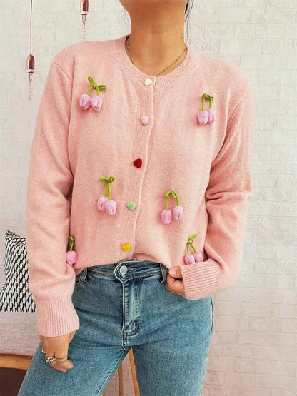 Flower Button Up Long Sleeve Cardigan
