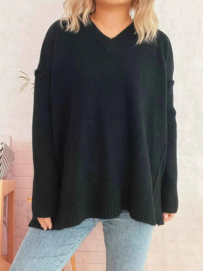 V-Neck Dropped Shoulder Sweater
