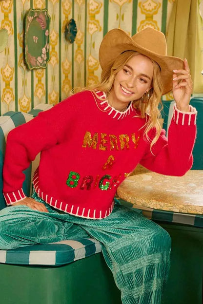 BiBi Christmas Theme Sequin Lattering Sweater