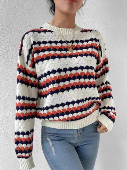 Striped Pattern Round Neck Sweater