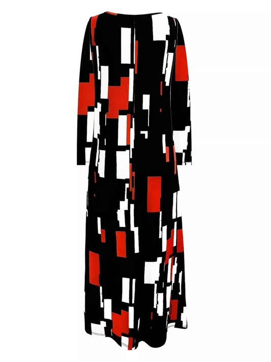 Geometric Print Long Sleeve Maxi Dress