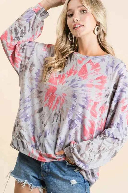 BiBi Tie Dye Print Terry Pull Over