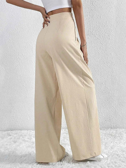 V-Waisted Ruched Front Wide Leg Pants
