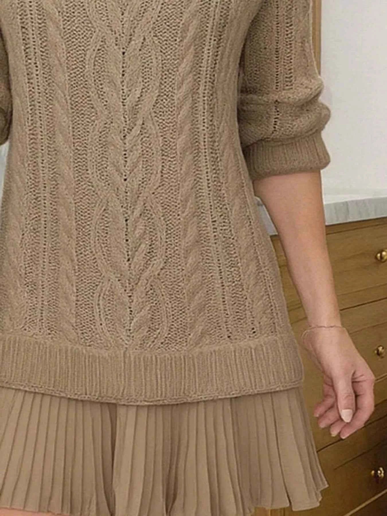 Full Size Cable Knit Pleated Hem Sweater Dress Plus Size