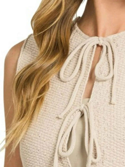Zenana Tie Front Cropped Sweater Vest