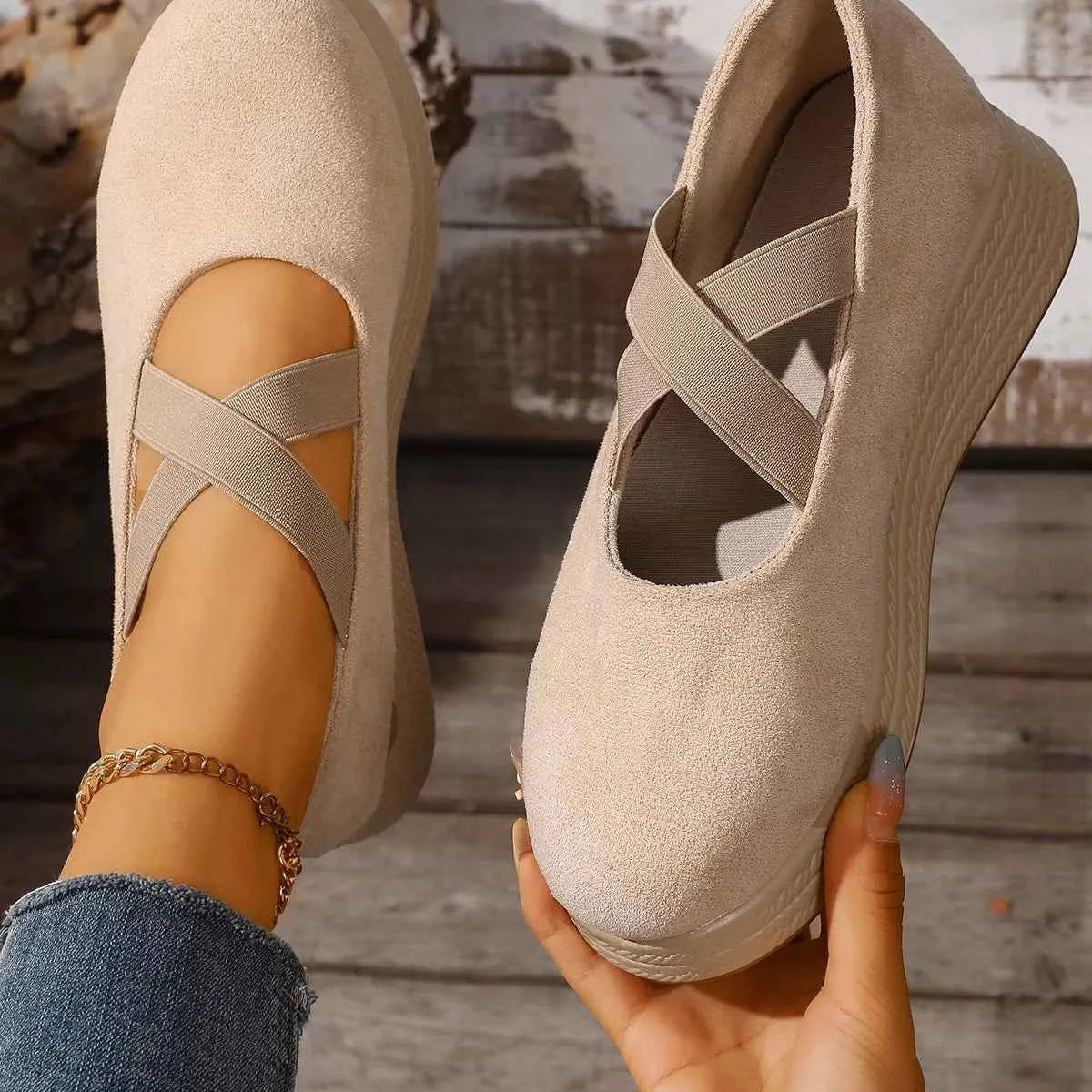 Crisscross Wedge Slip-Ons