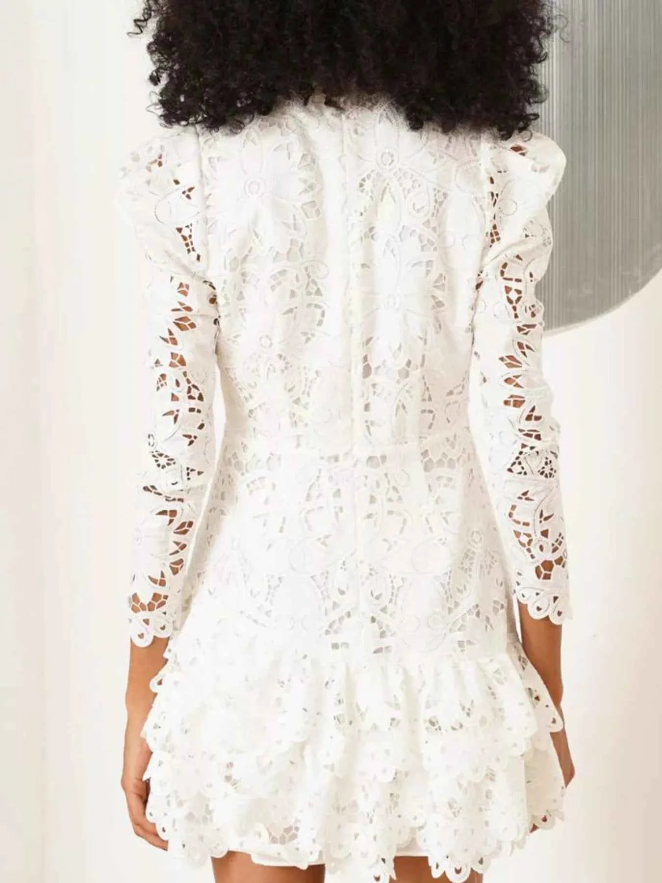 Lace Mock Neck Long Sleeve Mini Dress